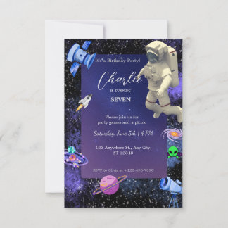 Astronaut Outer Space Geburtstag Einladung