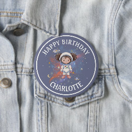 Astronaut Outer Space Girl Birthday Button
