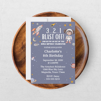 Astronaut Outer Space Girl Birthday Einladung