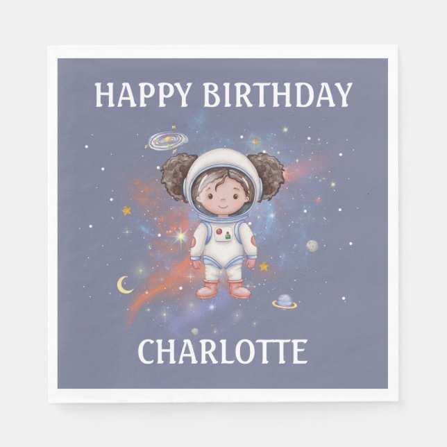 Astronaut Outer Space Girl Birthday Serviette (Vorderseite)