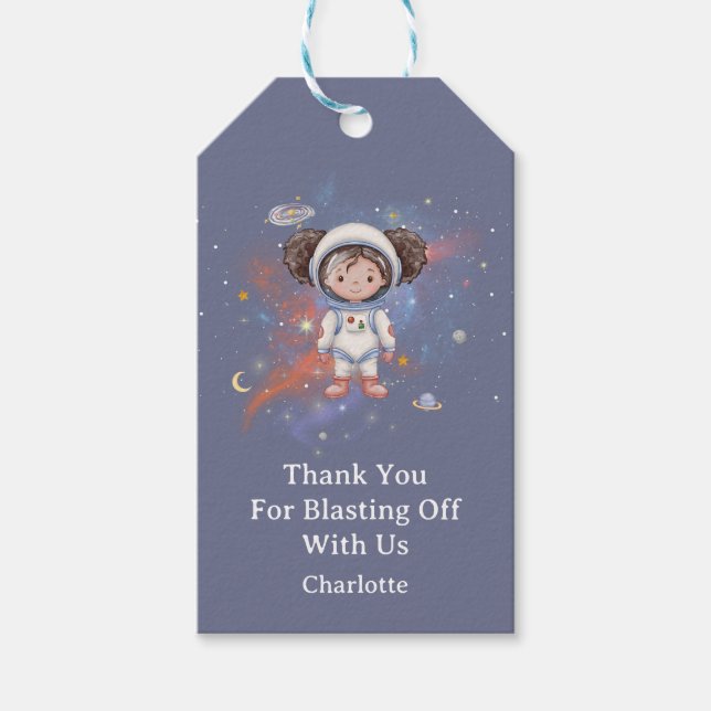 Astronaut Outer Space Girl Birthday Thank You  Geschenkanhänger (Vorderseite)