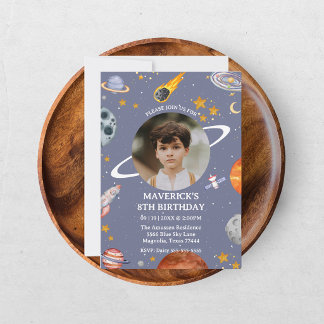 Astronaut Outer Space Kids Photo Birthday Einladung