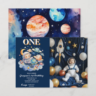 Astronaut Outer Space Planets Junge 1. Geburtstag Einladung
