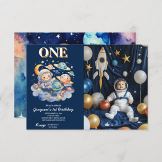 Astronaut Outer Space Planets Junge 1. Geburtstag Einladung