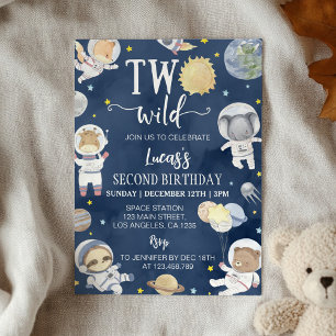 Astronaut Outer Space Safari Zwei Wilde Geburtstag Einladung