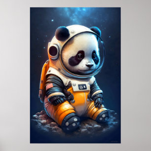 Astronaut Panda Bären Illustration Poster