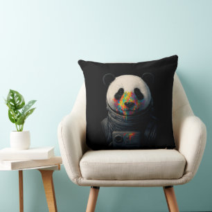 Astronaut Panda mit Neonfarbspritzer  Kissen