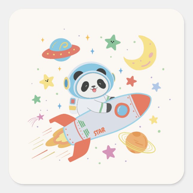 Astronaut Panda Quadratischer Aufkleber (Vorderseite)
