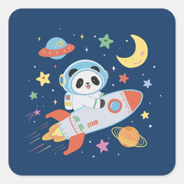 Astronaut Panda Quadratischer Aufkleber (Vorderseite)