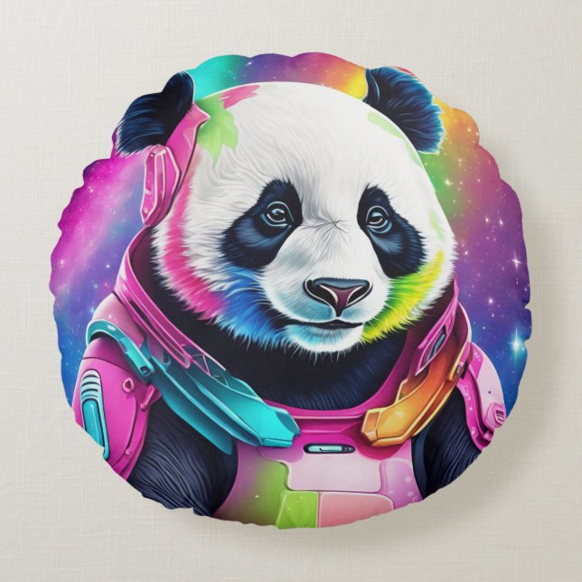 Astronaut Panda Rundes Kissen (Vorderseite)