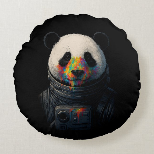 Astronaut Panda with Neon Paint Splash  Rundes Kissen (Vorderseite)