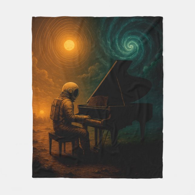 Astronaut Piano in Split Realität - Surreal Fleecedecke (Vorderseite)