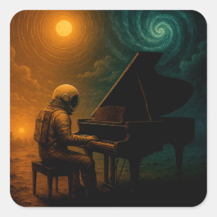 Astronaut Piano in Split Realität - Surreal Quadratischer Aufkleber