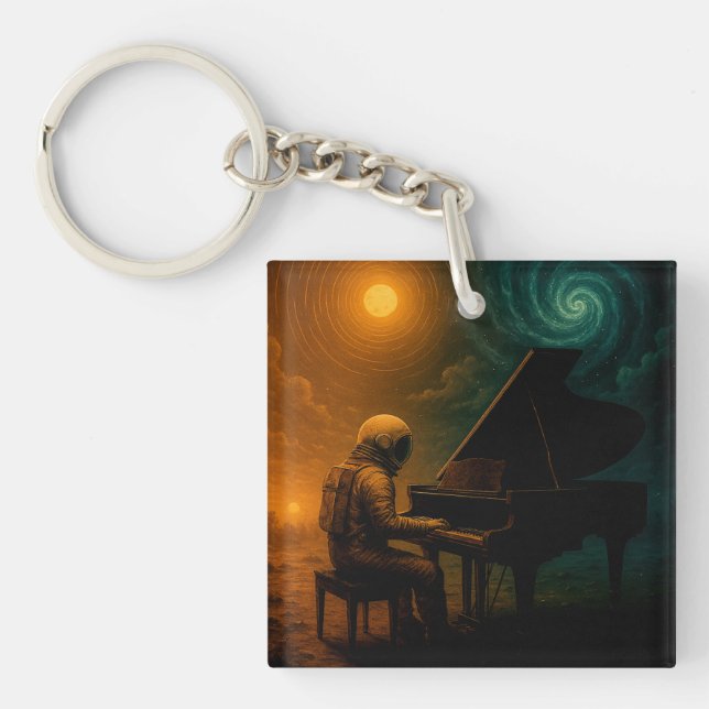 Astronaut Piano in Split Realität - Surreal Schlüsselanhänger (Vorderseite)
