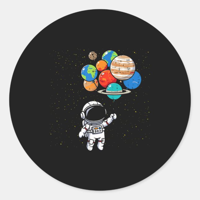 Astronaut Planet Balloons Cute Space Galaxy Boys G Runder Aufkleber (Vorderseite)