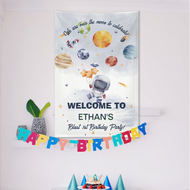 Astronaut Planet Space Party Kindergeburtstag Banner (Astronaut Planet Space Party Kids Birthday Banner)