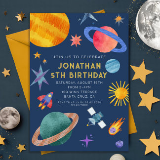 Astronaut Planets Space Boy Geburtstag Einladung