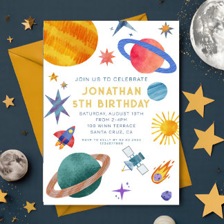 Astronaut Planets Space Boy Geburtstag Einladung