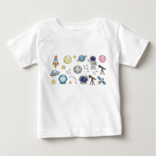 Astronaut Rakete Kinder Zeichnung Wachsmalstift Bu Baby T-shirt