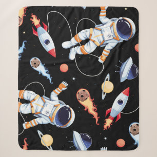 Astronaut Rakete: Nahtloses Vintage-Weltraummuster Sherpadecke