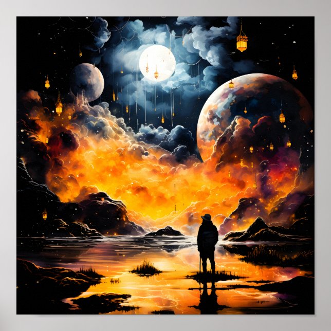 Astronaut Reisender Kosmischer Horizont Reise Poster (Vorne)