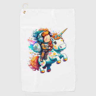Astronaut reitet ein Niedliches buntes Einhorn Golfhandtuch