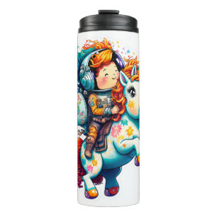 Astronaut reitet ein Niedliches buntes Einhorn Thermosbecher