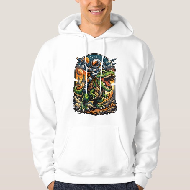 Astronaut Riding a T-Rex – Epic Space Dinosaur Hoodie (Vorderseite)