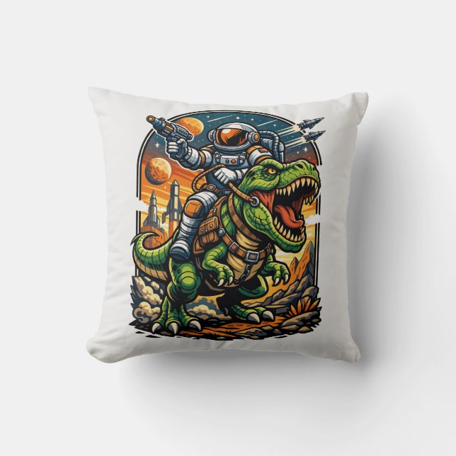 Astronaut Riding a T-Rex – Epic Space Dinosaur Kissen (Vorderseite)