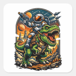 Astronaut Riding a T-Rex – Epic Space Dinosaur Quadratischer Aufkleber