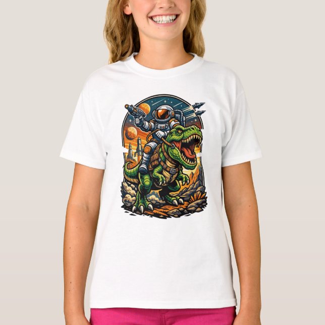 Astronaut Riding a T-Rex – Epic Space Dinosaur T-Shirt (Vorderseite)