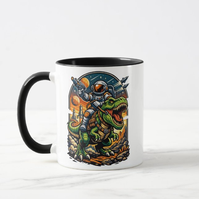 Astronaut Riding a T-Rex – Epic Space Dinosaur Tasse (Links)