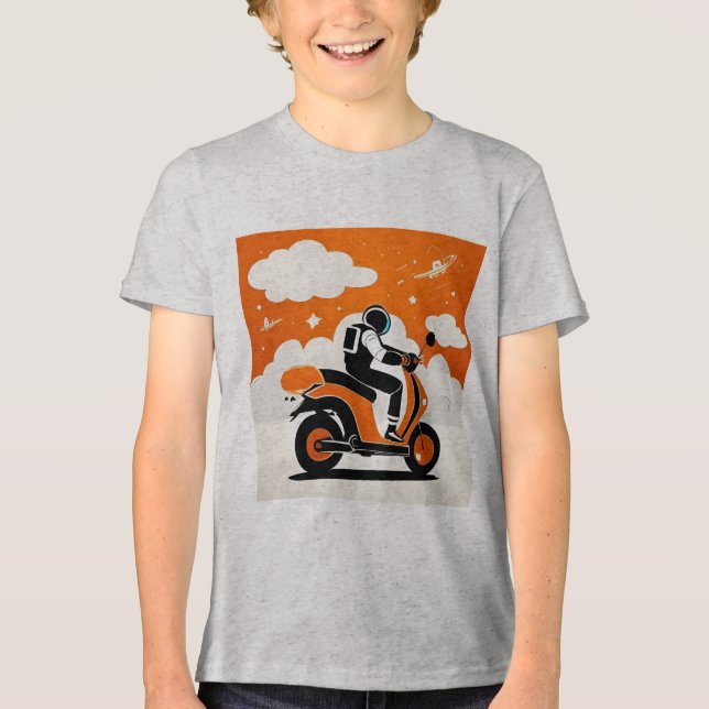 Astronaut Riding Stylish Scooter Tri-Blend Shirt (Vorderseite)