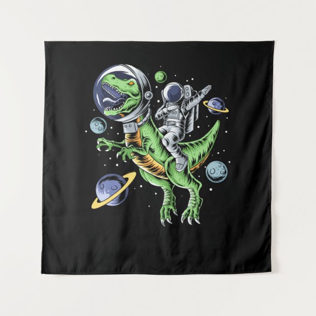 Astronaut Riding T-Rex Dinosaur Astro T-Rex Space Wandteppich (Vorderseite)