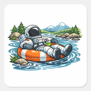 Astronaut River Tubing Quadratischer Aufkleber
