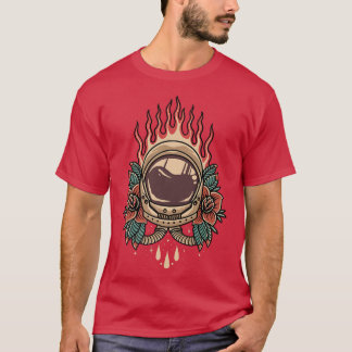 Astronaut Rose Retro Tattoo Style T-Shirt