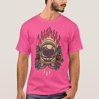 Astronaut Rose Retro Tattoo Style T - Shirt
