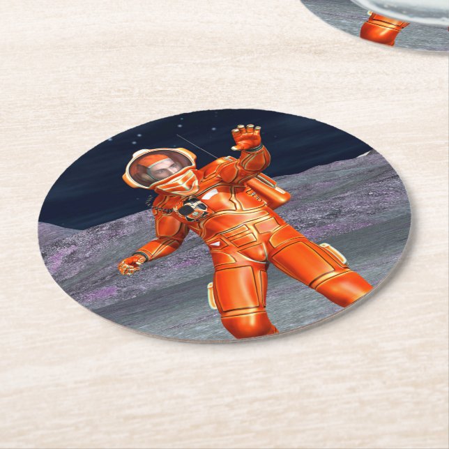 Astronaut Runder Pappuntersetzer (Angewinkelt)