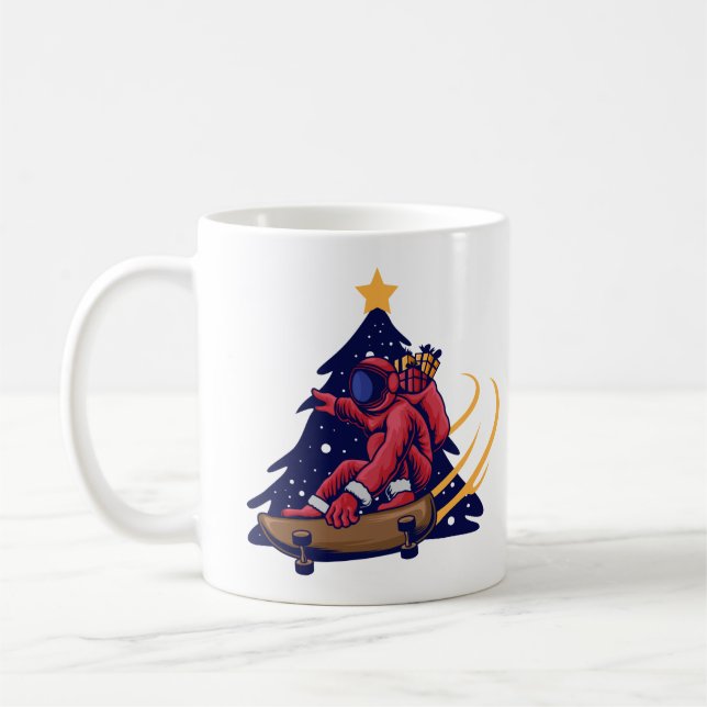 Astronaut Santa mit Skateboard Kaffeetasse (Links)