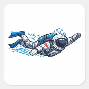 Astronaut Schwimmen Quadratischer Aufkleber
