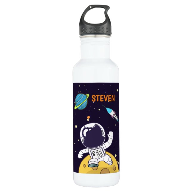 Astronaut schwimmt im Weltraum Edelstahlflasche (Vorderseite)