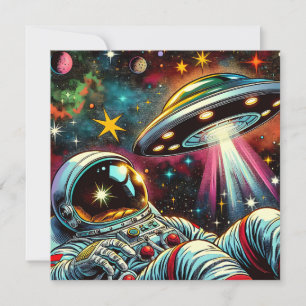 Astronaut schwimmt im Weltraum mit einem UFO Kunst
