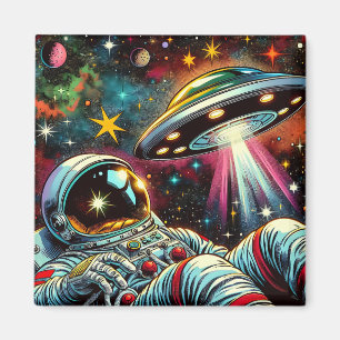 Astronaut schwimmt im Weltraum mit einem UFO Kunst Magnet