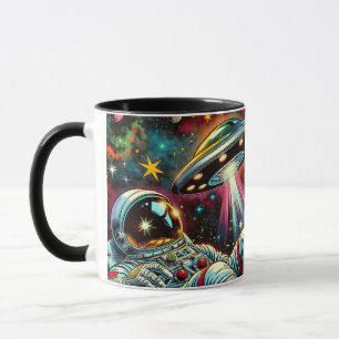 Astronaut schwimmt im Weltraum mit einem UFO Kunst Tasse