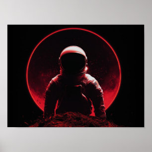 Astronaut-Silhouette auf dem roten Planeten mit du Poster