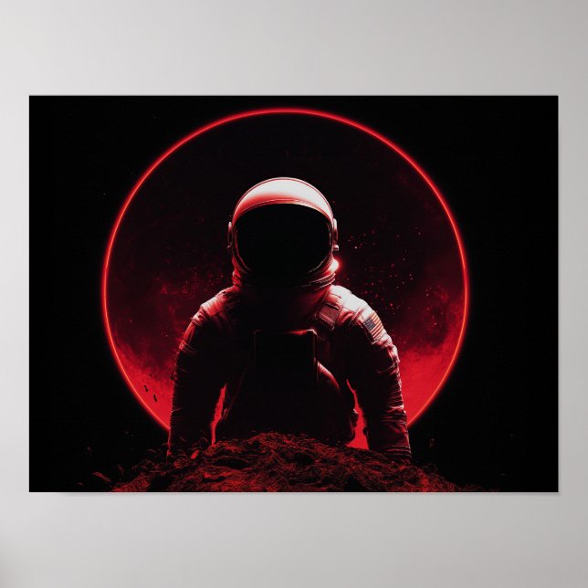 Astronaut Silhouette on Red Planet with Dark Sun Poster (Vorne)
