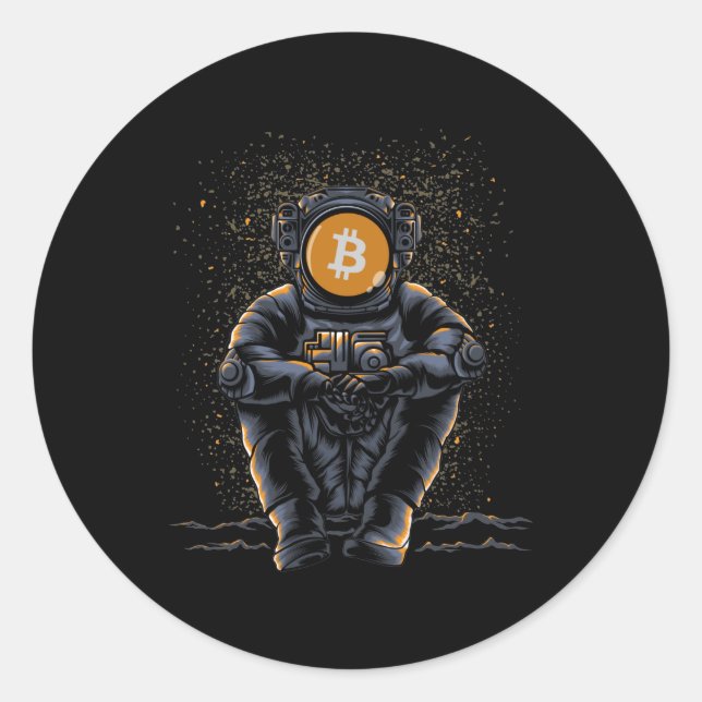 Astronaut Sitting Bitcoin BTC To The Moon Crypto Runder Aufkleber (Vorderseite)