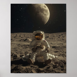 Astronaut sitzt auf dem Mond Poster