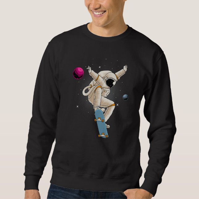 Astronaut Skateboarding Space Planets Moon Astrona Sweatshirt (Vorderseite)
