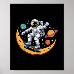 Astronaut Skateboarding Weltraum Mond Planeten Kin Poster